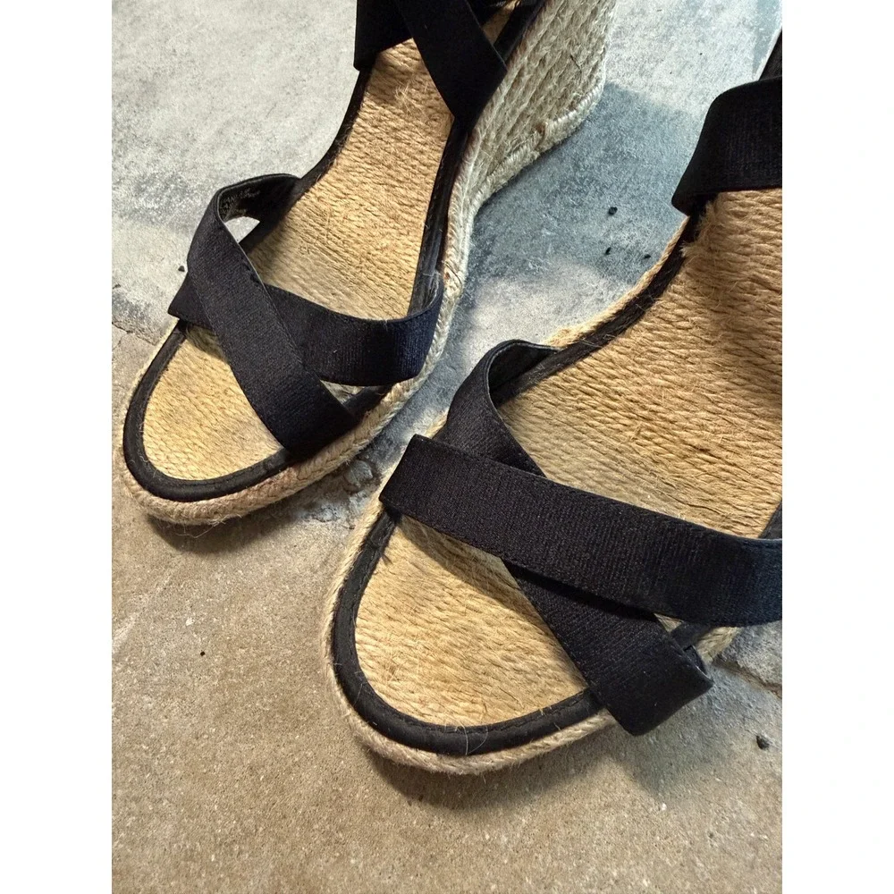 Lauren Ralph Lauren Iliana Black Elastic Espadrille Wedge Sandals Womens 8.5B